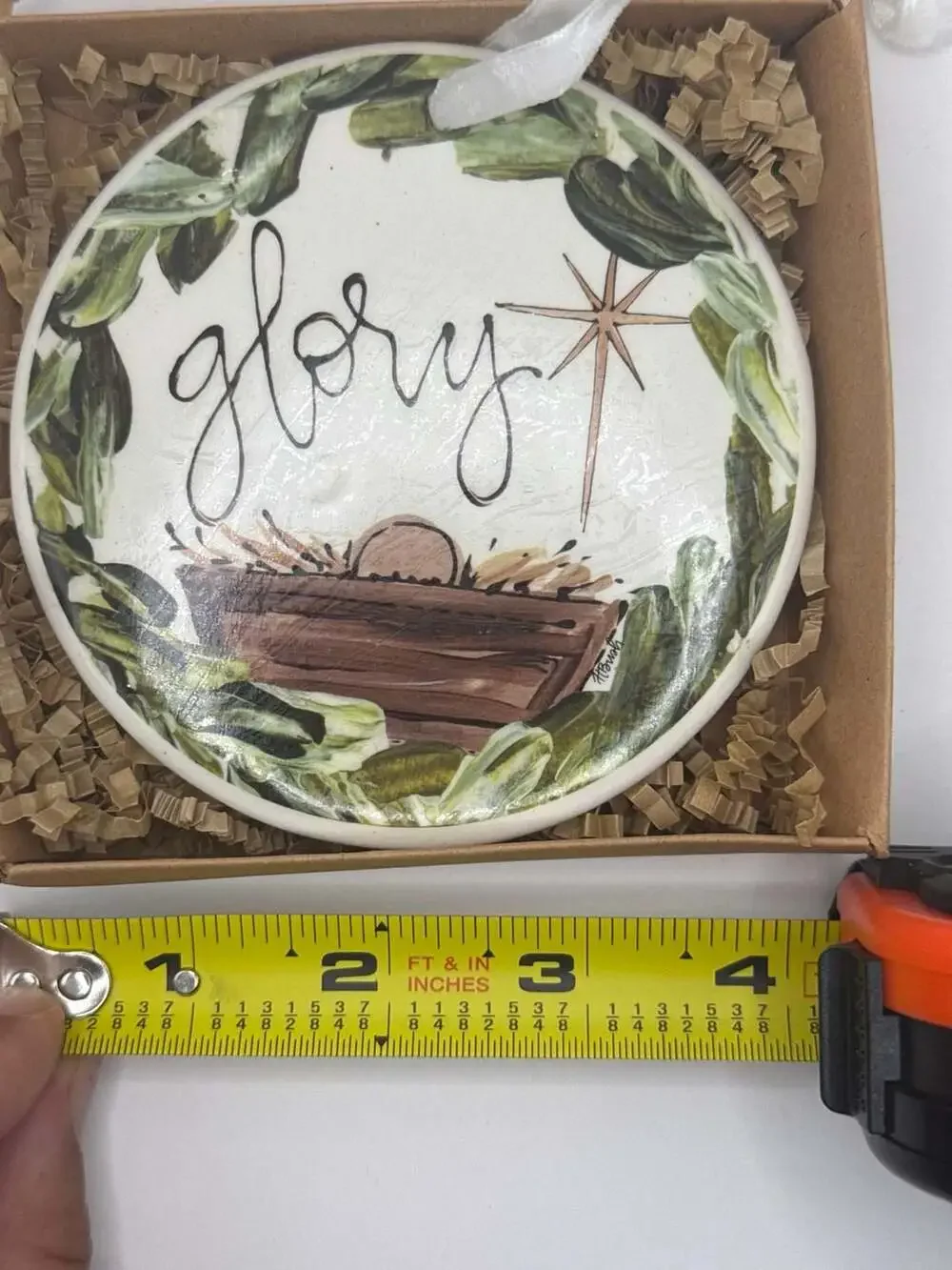 Glory Nativity Manger Ceramic Disc Christmas Ornament